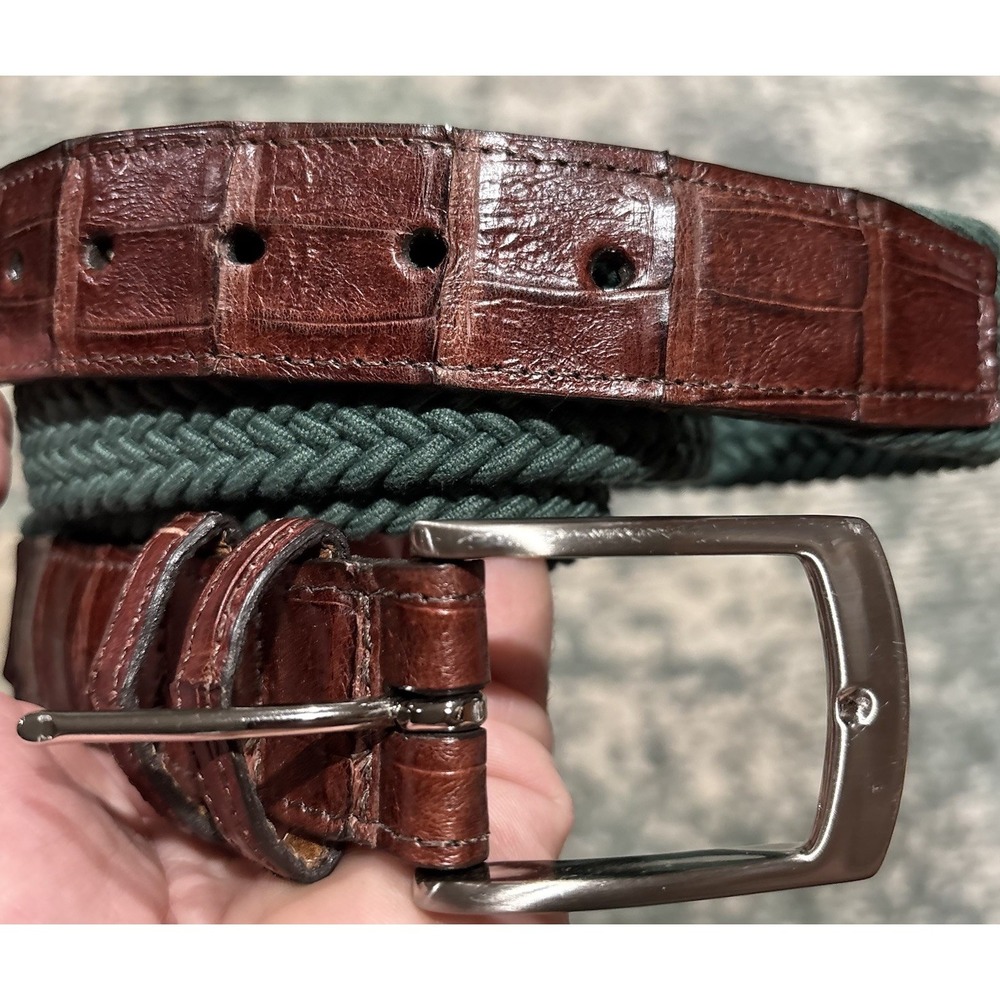 Vintage Genuine‎ Crocodile Belt Stretch Green Woven Size 42 Made In USA